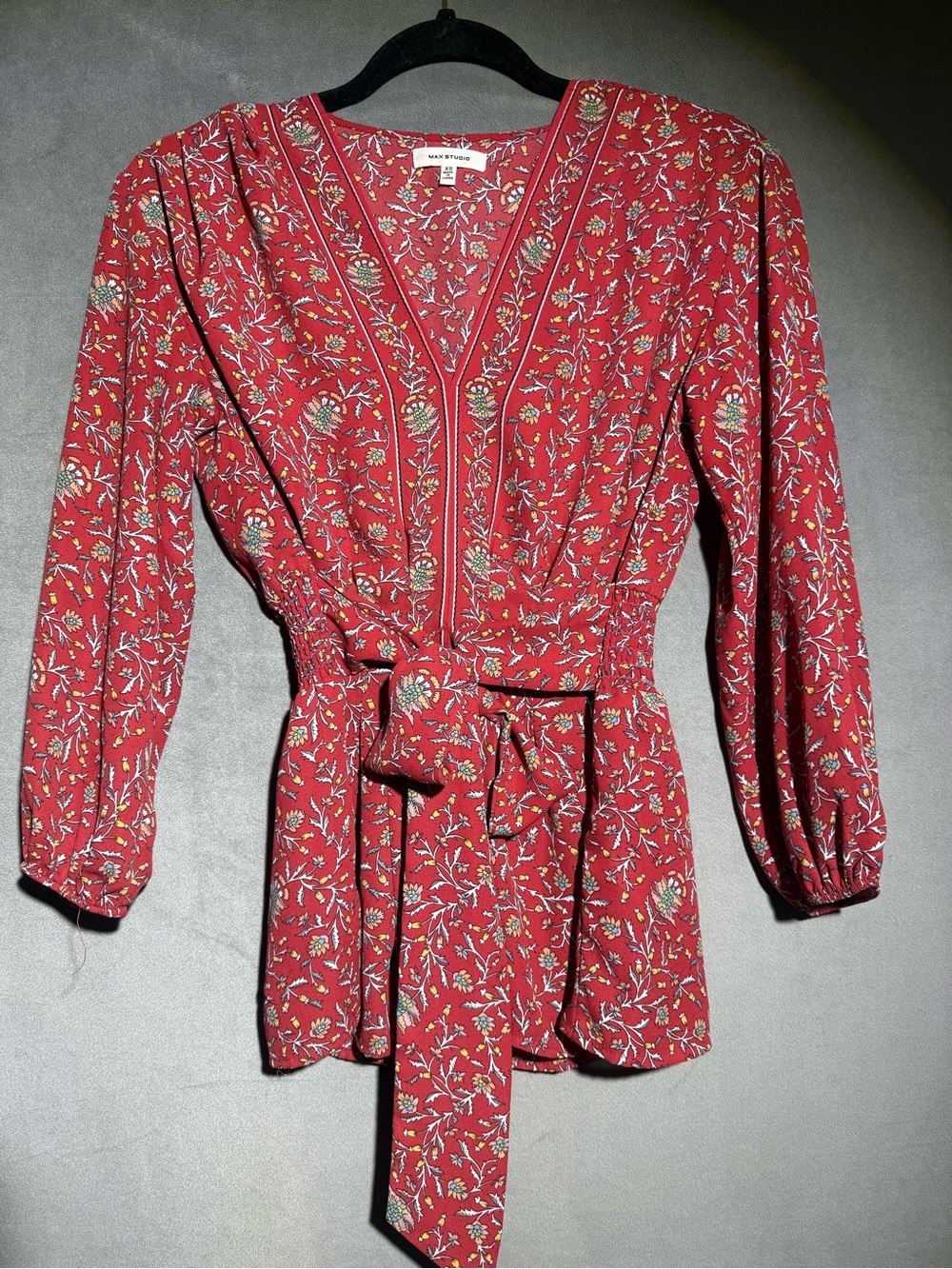 Max Studio Red Floral Tie-Waist Peplum Blazer
